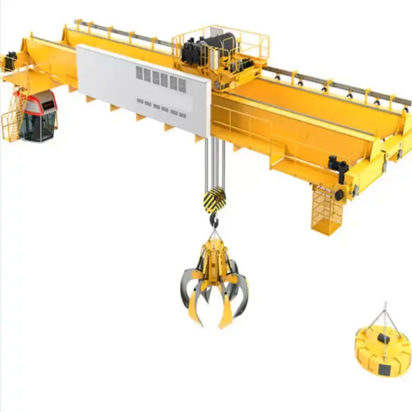 double beam overhead crane with grab bucket.