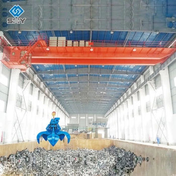 Waste factory use double beam overhead crane with grab bucket