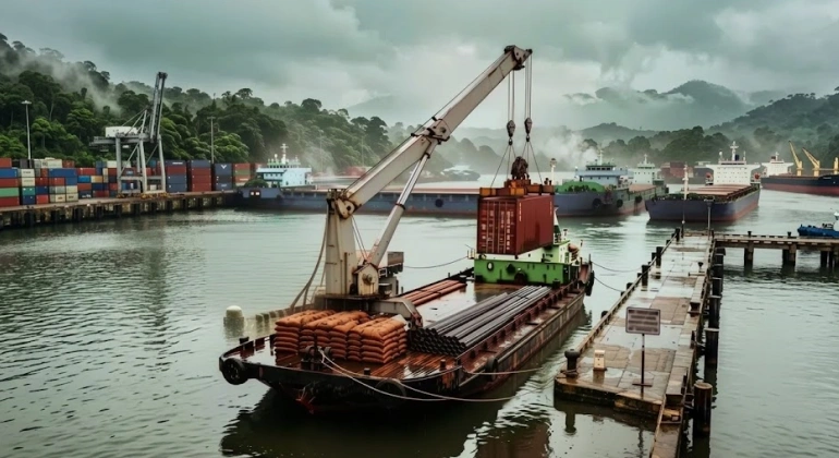 Marine Telescopic Boom Crane – Cargo Barge, Port Klang, Malaysia