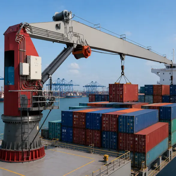 Ship-mounted Cargo Crane designed for stability in rough seas