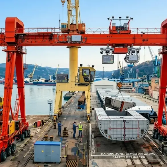 Shipbuilding Gantry Crane lifting heavy metal components in shipyard