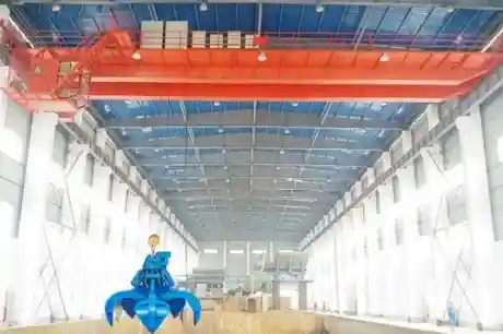 Waste factory use double beam overhead crane with grab bucket